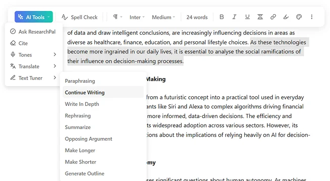 Screenshot of inline editing with accept and reject options for AI-generated suggestions