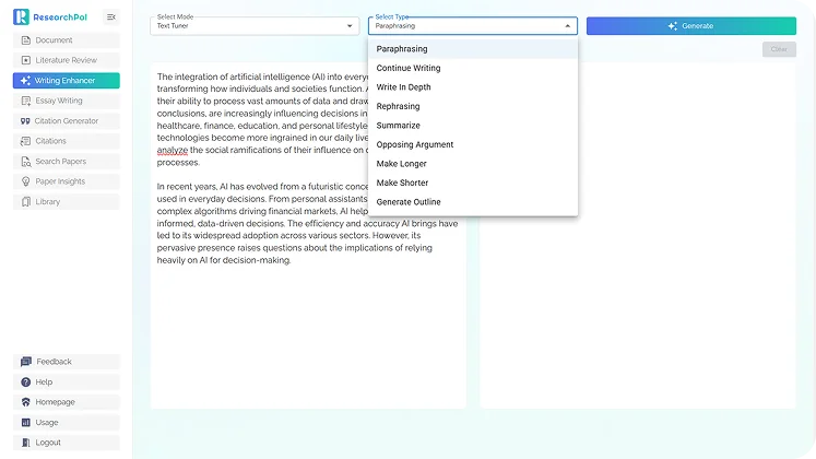 Screenshot of Text Tuner options for summarizing, expanding, and rewriting text